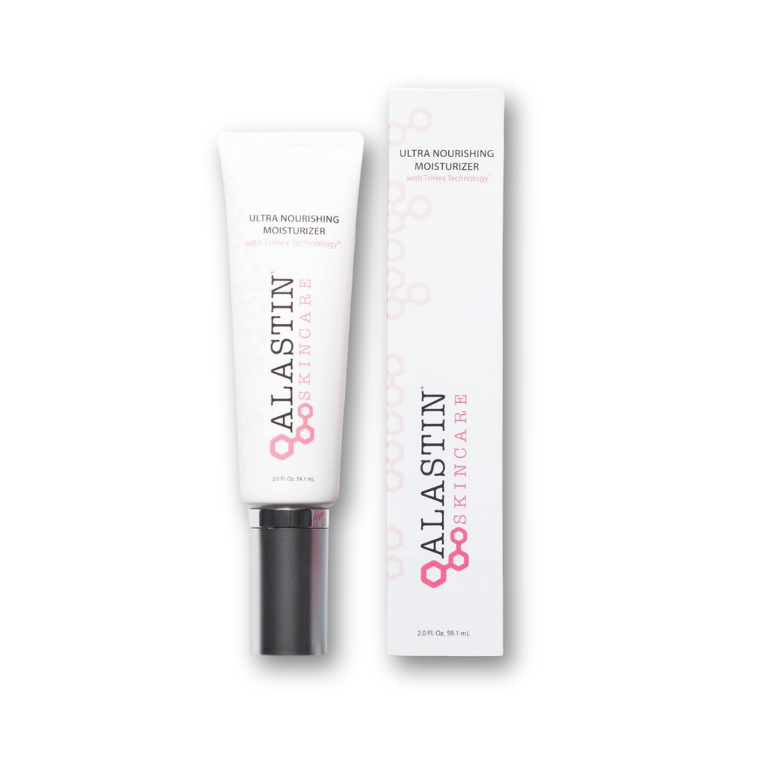 Alastin Ultra Nourishing Moisturizer — silver and lavender bottle with pump dispenser, displayed upright on a clean white background.