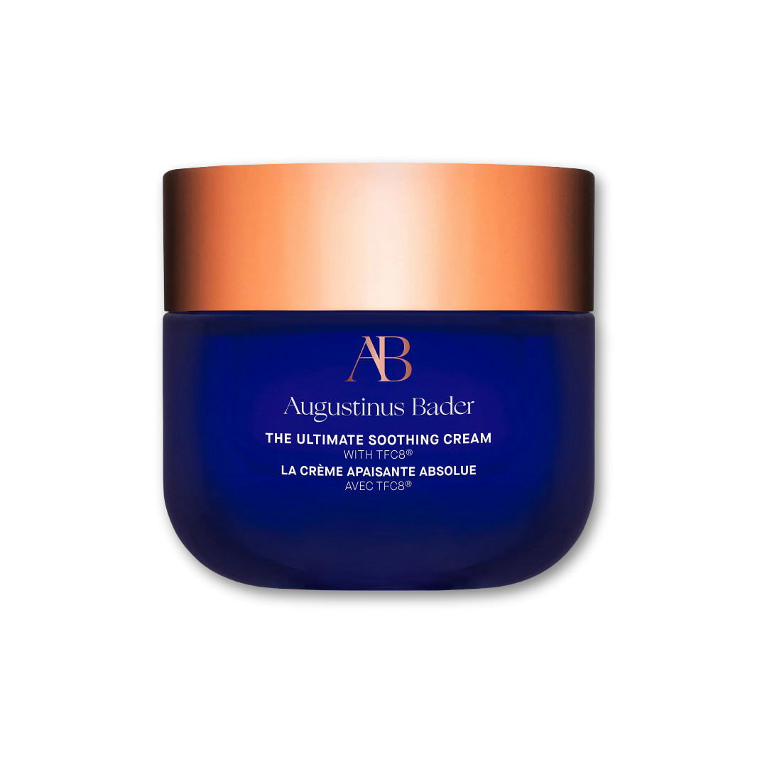 Augustinus Bader The Ultimate Soothing Cream — cobalt blue jar with copper lid, displayed on a clean white background.